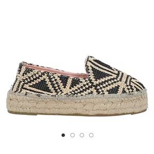 Manebi Raffia Espadrille Flats Cream Black Size 37